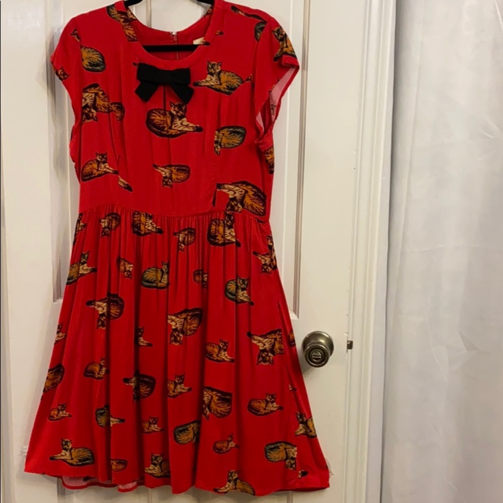 ModCloth Fit & Flare Kitty Cat Cap Sleeve Dress XL